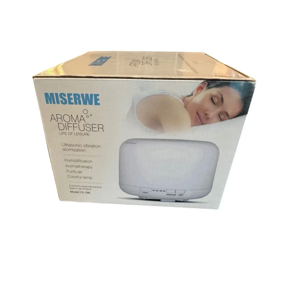 Miserwe Aroma Diffuser Ultrasonic Humidifier Wood Grain White YX-168 7 Color LED